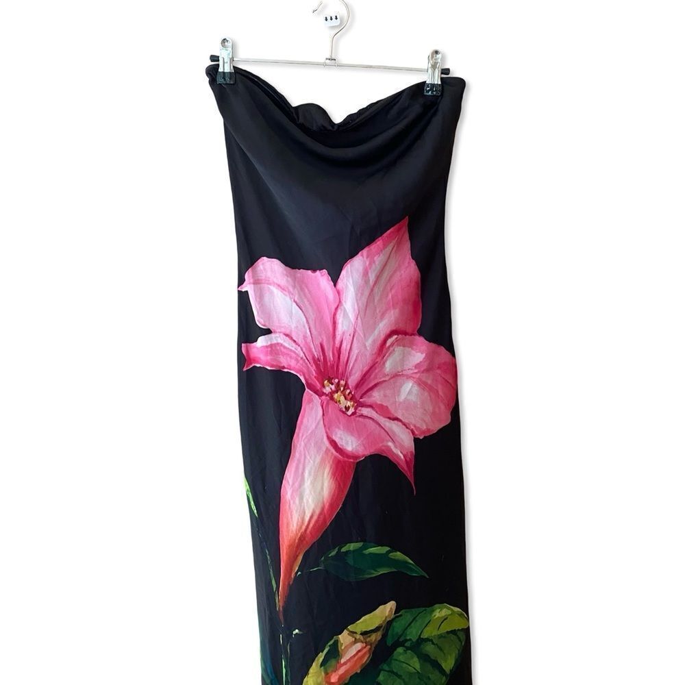 NWT Rococo Sand black floral print maxi dress strapless slip pink Revolve L - Picture 5 of 11